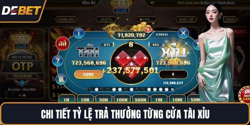 Chi tiết tỷ lệ trả thưởng từng cửa Tài Xỉu